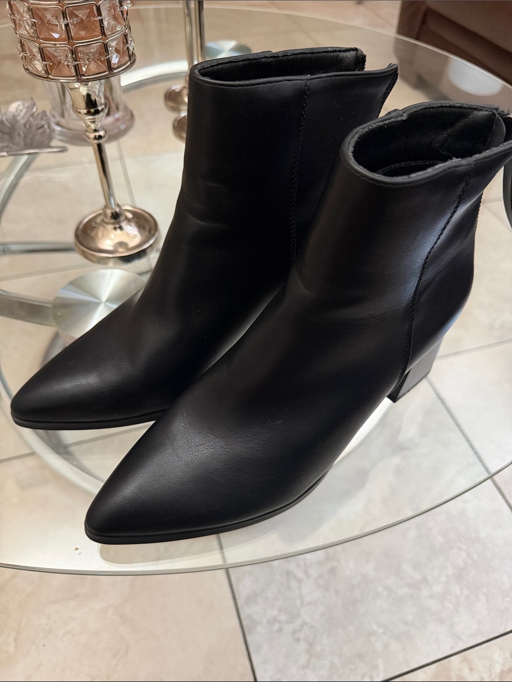 Classic Black Pointed Toe Ankle Booties with Block Heel